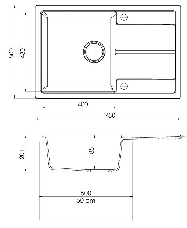 HORIZON 1B 1D gránit mosogató 780*500 GK SINK