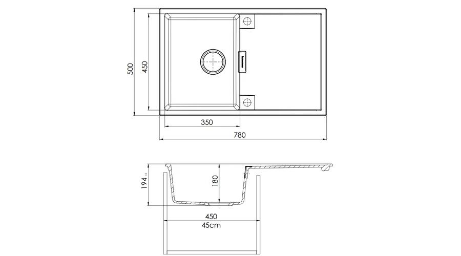 FRAME 1B 1D 780x500 gránit mosogató Titánszürke GK SINK